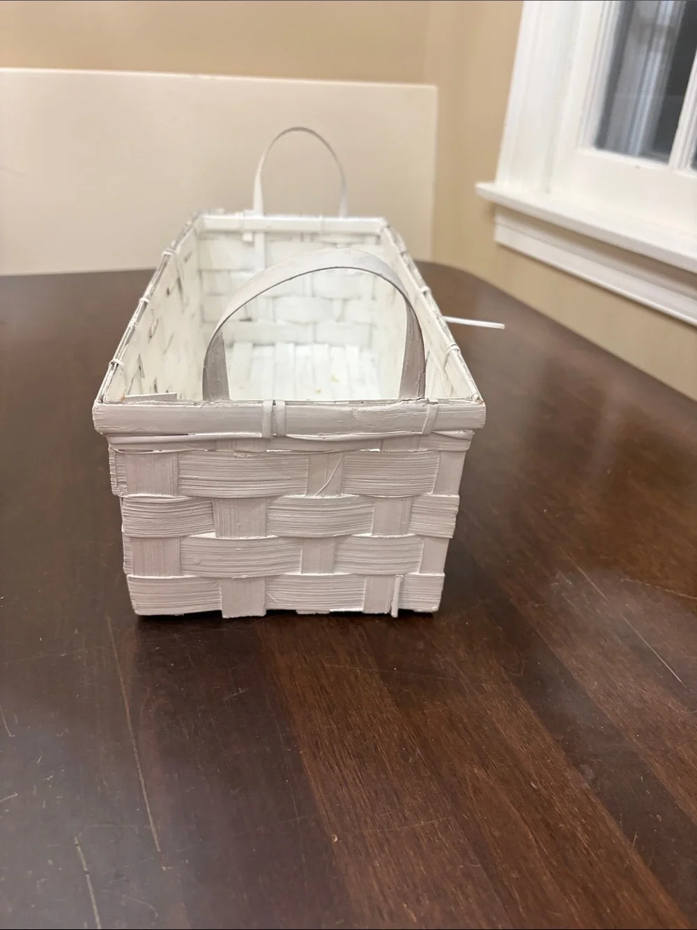 White Woven Rectangular Basket with Strawberry painting